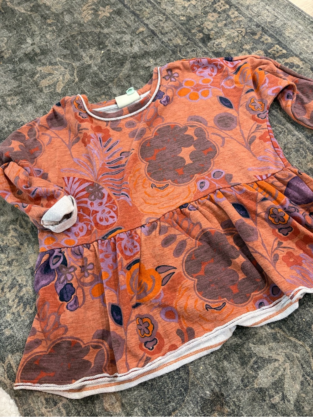 Orange Floral Long-Sleeve Peplum Hoodie Top